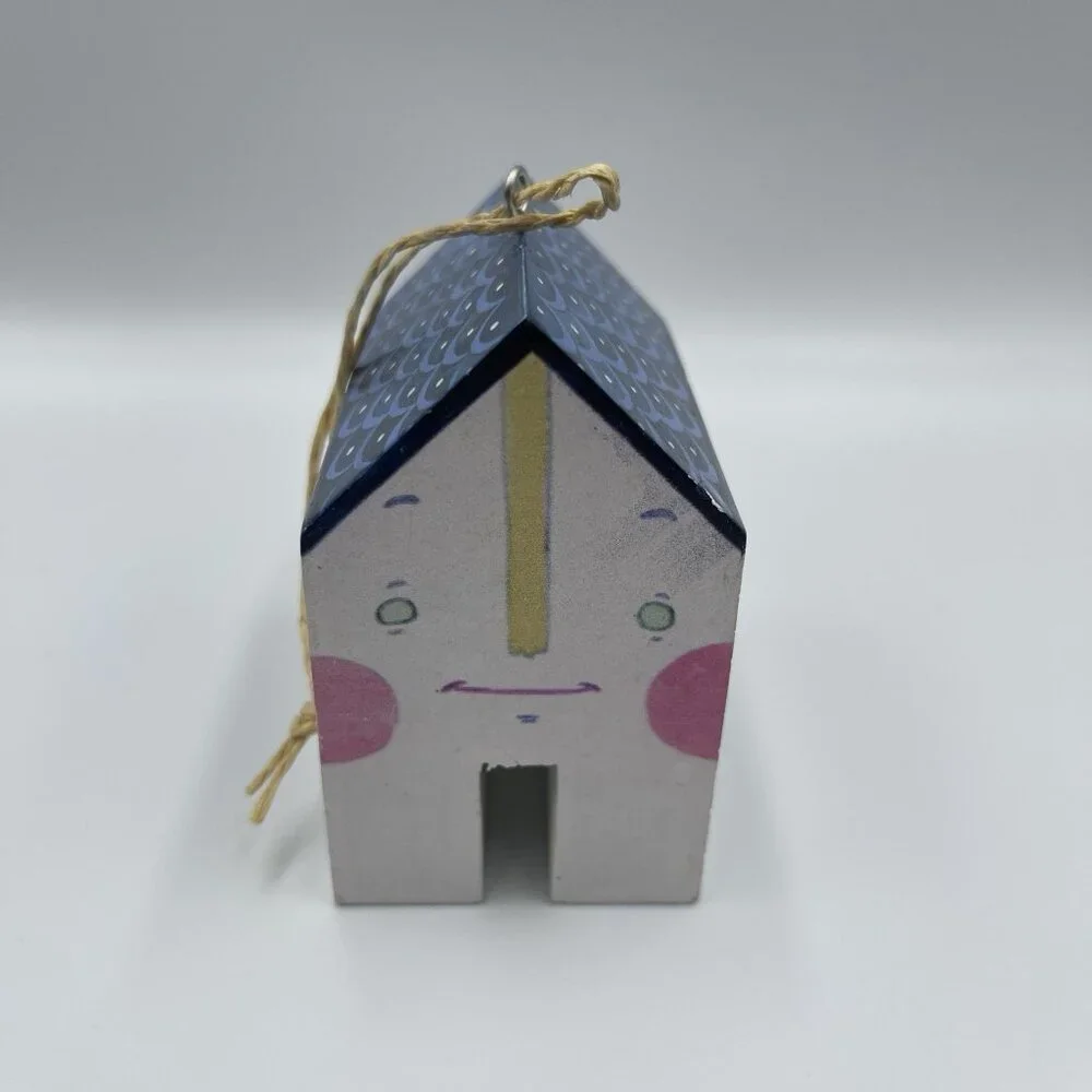 2013 Crate & Barrel Jen Corace Wooden House Christmas Ornament Hearts & Home